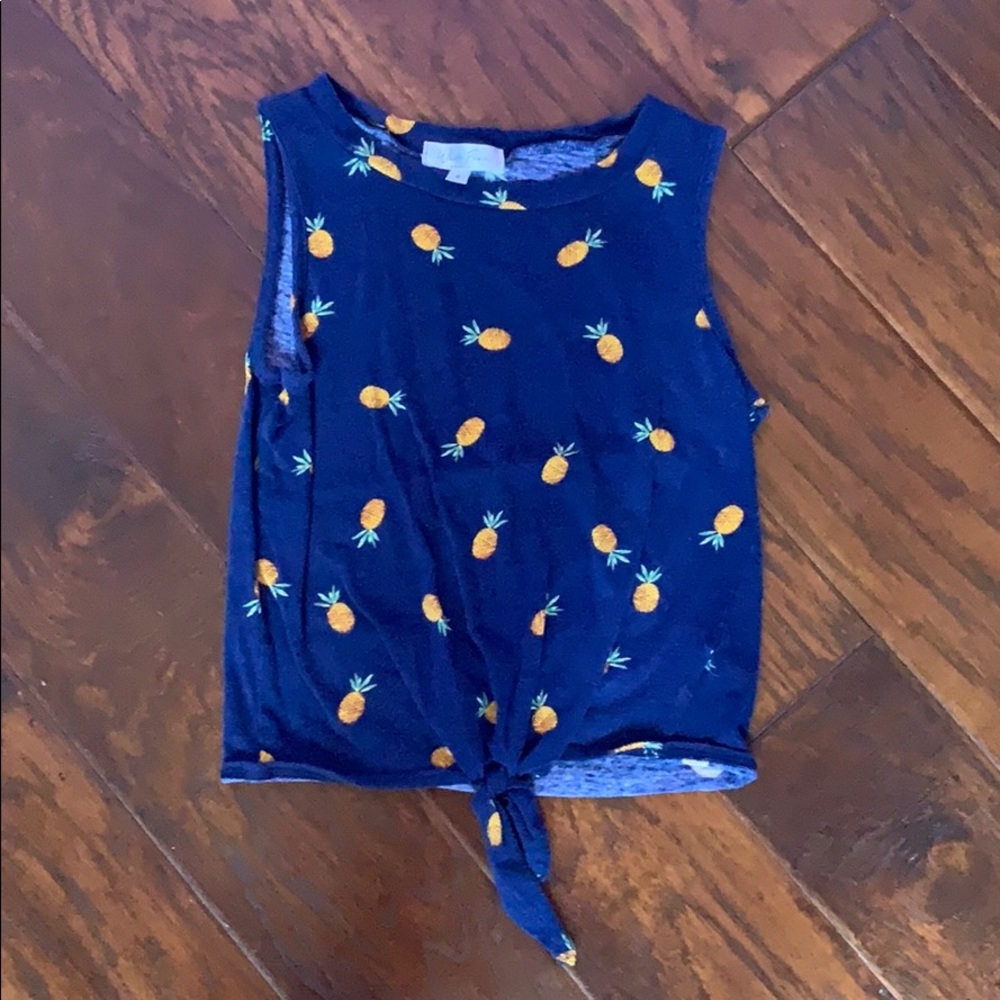 White Fawn: Navy Tank with Pineapple Print